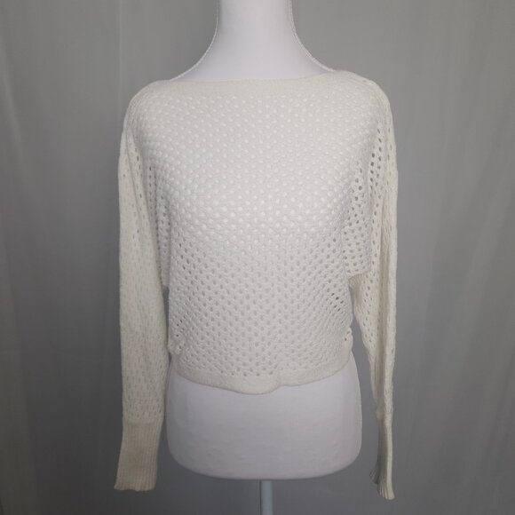 Express XS Open-Knit Boat Neck Batwing Sleeve Sweater Ivory White – Extra Small - Picture 3 of 6